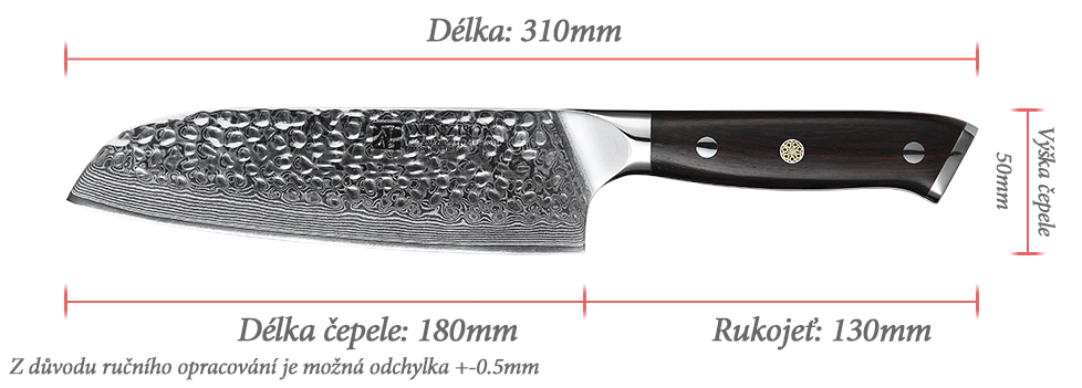 Santoku nůž XinZuo Yu B13H velikost